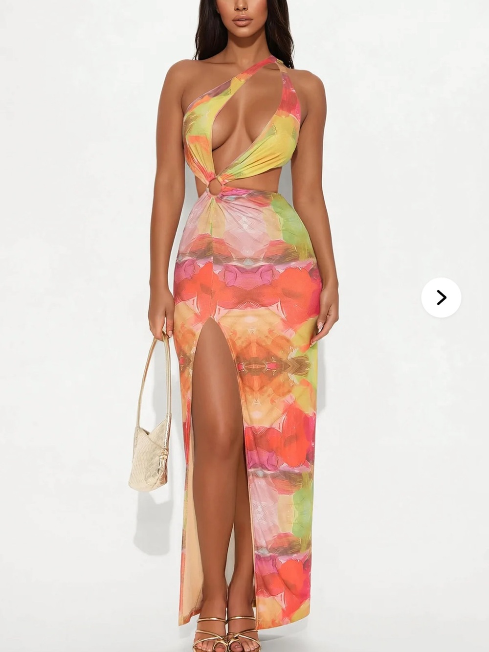 Fashion Nova One-Shoulder Multicolor Cutout Maxi Dress